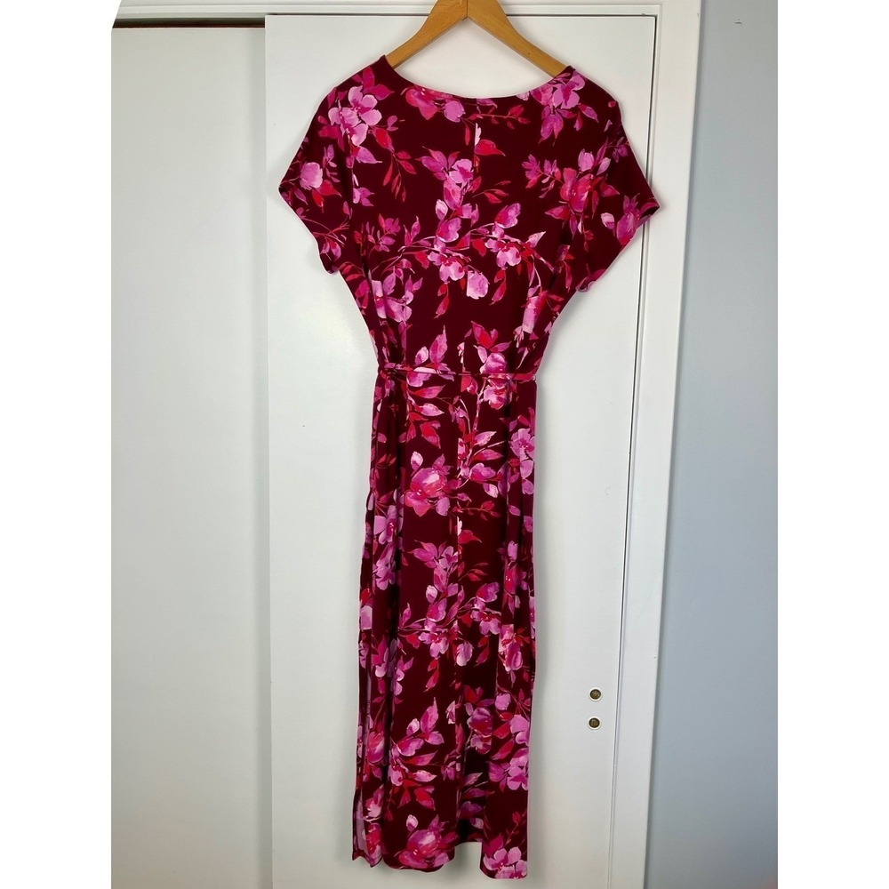 J. Jill Cranberry-Red Multi Watercolor Floral Stretch Dress XL Beachy Vacation - Picture 6 of 12